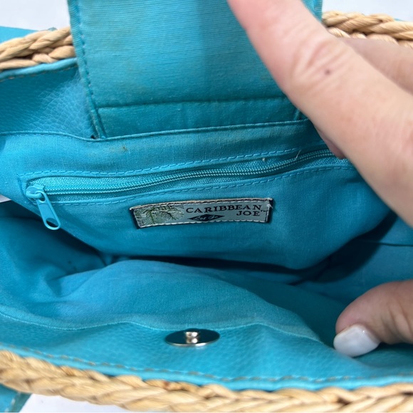 Caribbean Joe Straw Wicker Bag with Turquoise Leather Accents - Picture 8 of 11